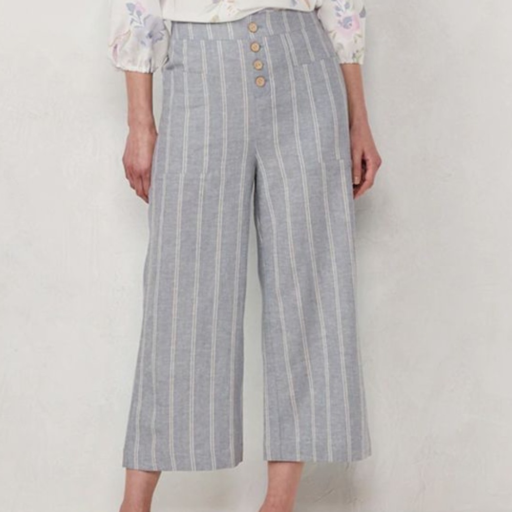 LC Lauren Conrad Blue and White Striped Cropped Wide-Leg Pants
